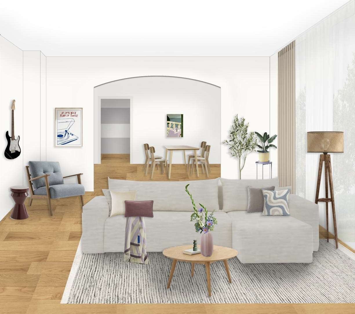Living area with a view of the dining space