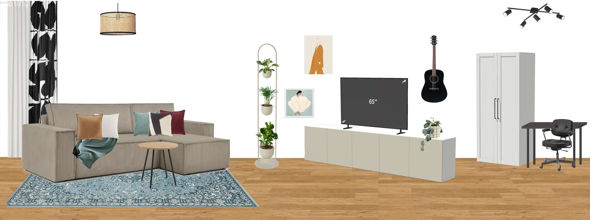 Living area with a vintage IKEA rug