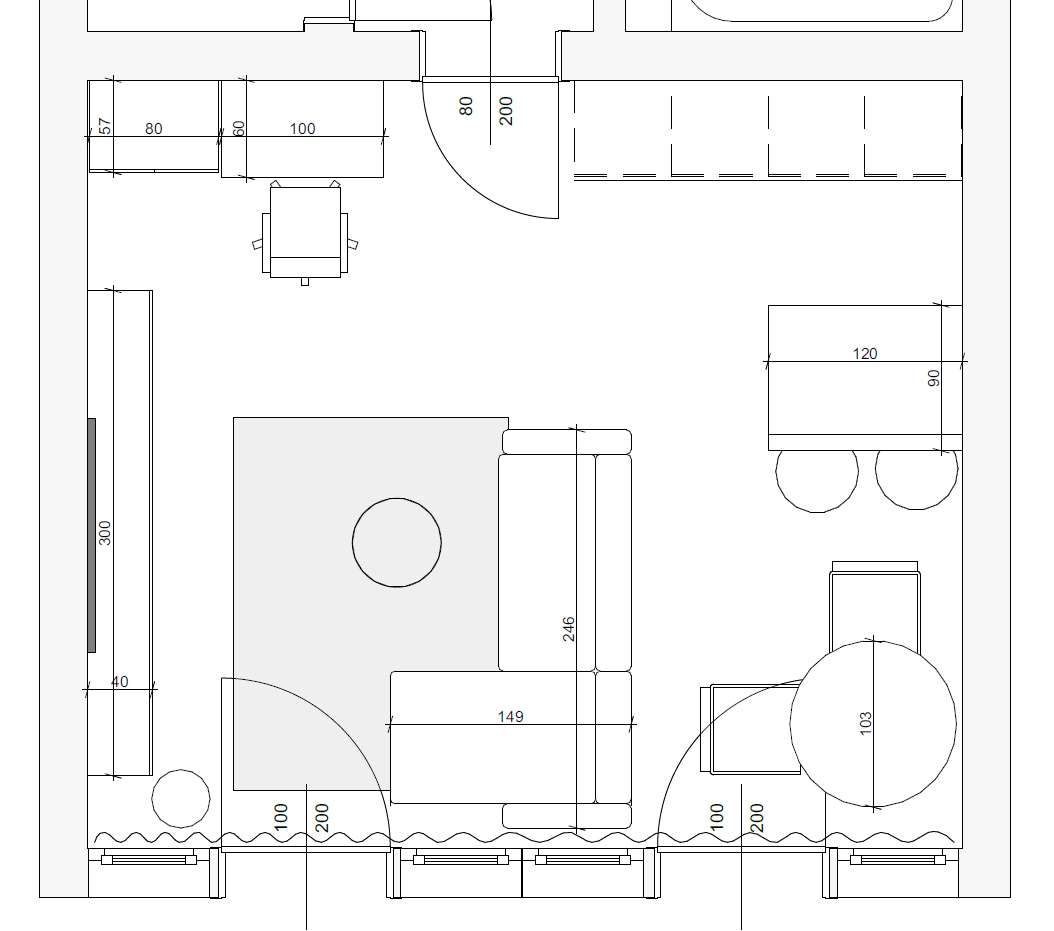 Furniture layout plan with workspace included