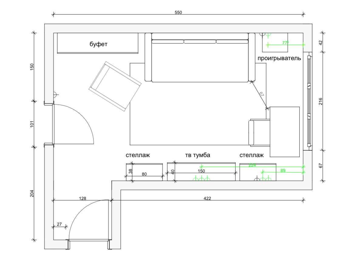 Furniture layout plan for the room