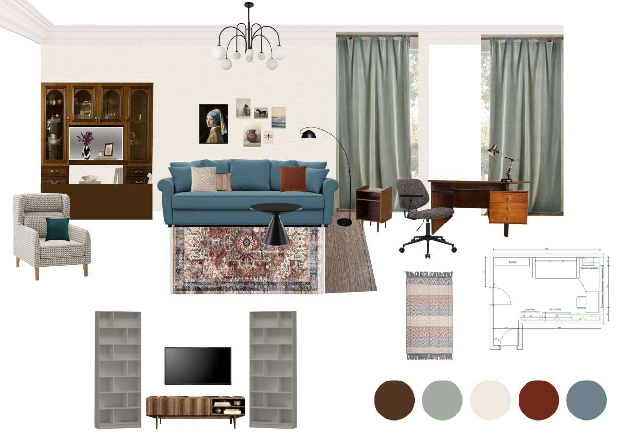 Blue sofa and Soviet-era furniture